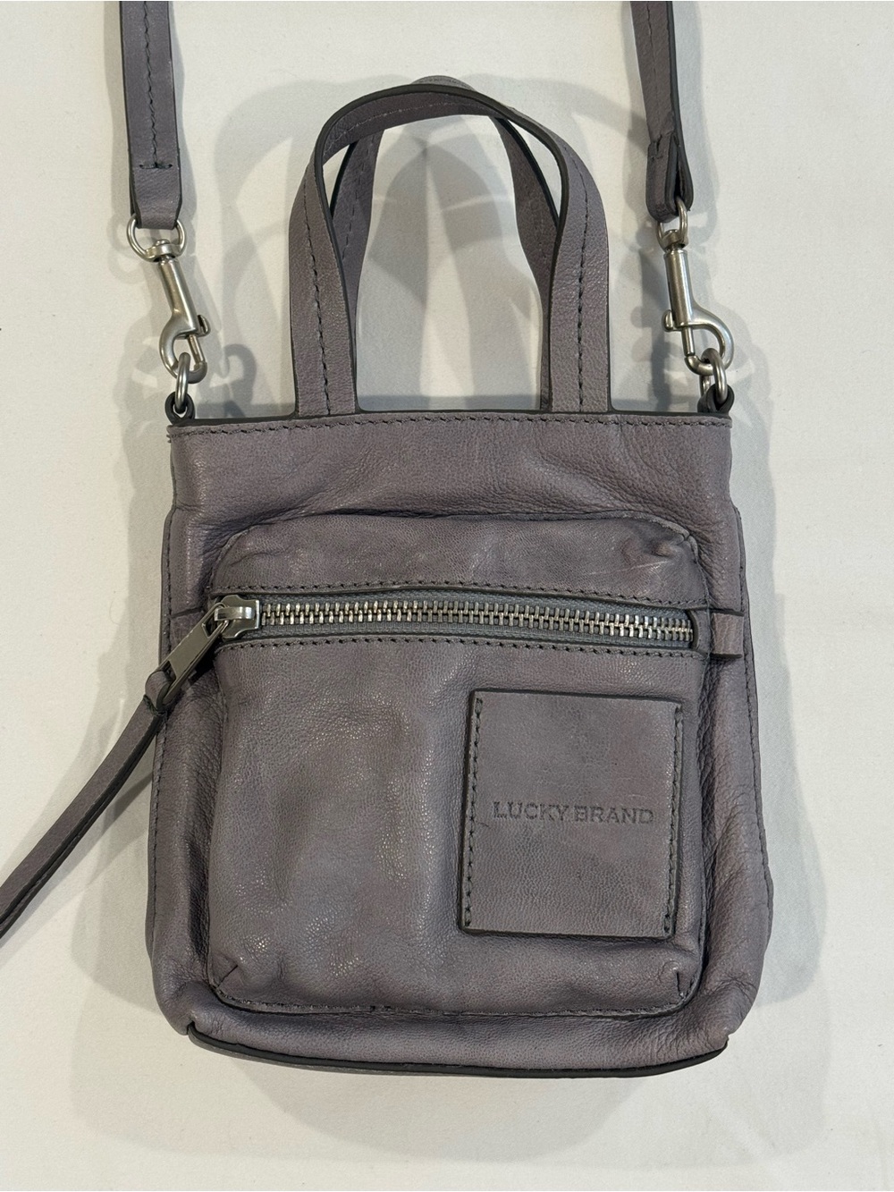 ✨ NWOT Lucky Brand Grey Leather Mini Tote Crossbody Bag